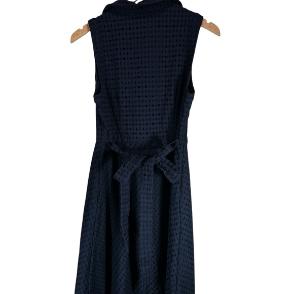 Boden Navy Eyelet Midi Dress Size 8 Long Button Front Sleeveless Cotton Office - Picture 3 of 9